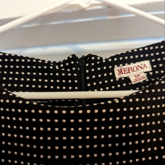 WMN'S MERONA Hgh Nck Blk & Wht Polka Dot F&F Dress - Sz S - Picture 2 of 5